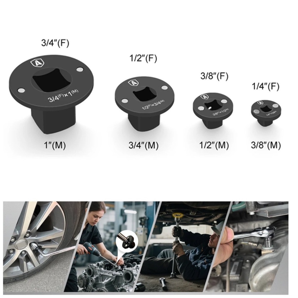 YATOINTO 4pc Low Profile Impact Adapter Set Cr-Mo Steel 1/4 3/8 1/2 3/4 Drive